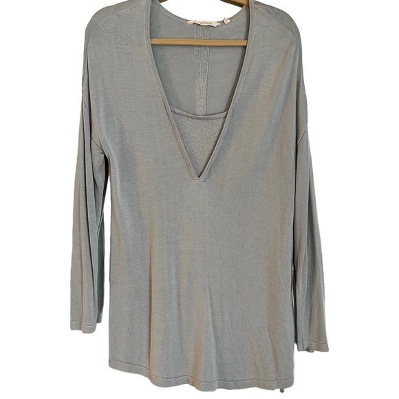 Soft Surroundings Blue Gray Viscose Lightweight Sweater Sz L Shimmer Detail - Picture 1 of 9